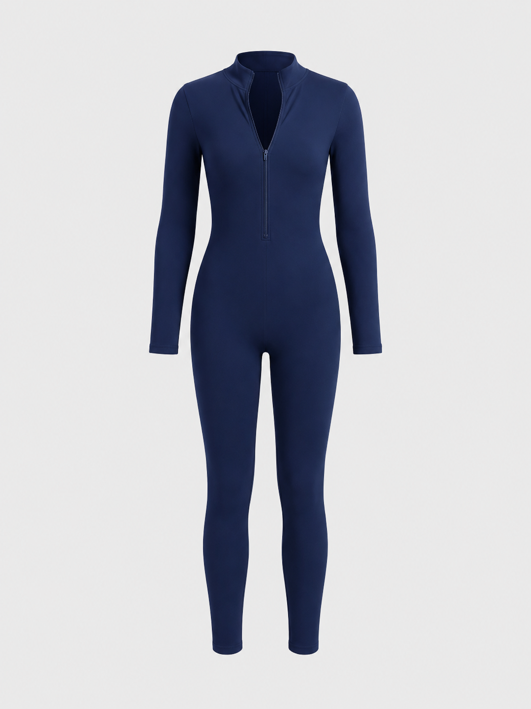 Fitted Long Sleeve Jumpsuit | Zip-Up Bodycon One Piece with Collar