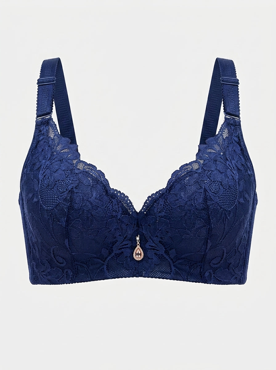Floral Lace Push-Up Bra | Scalloped Plunge with Charm Accent