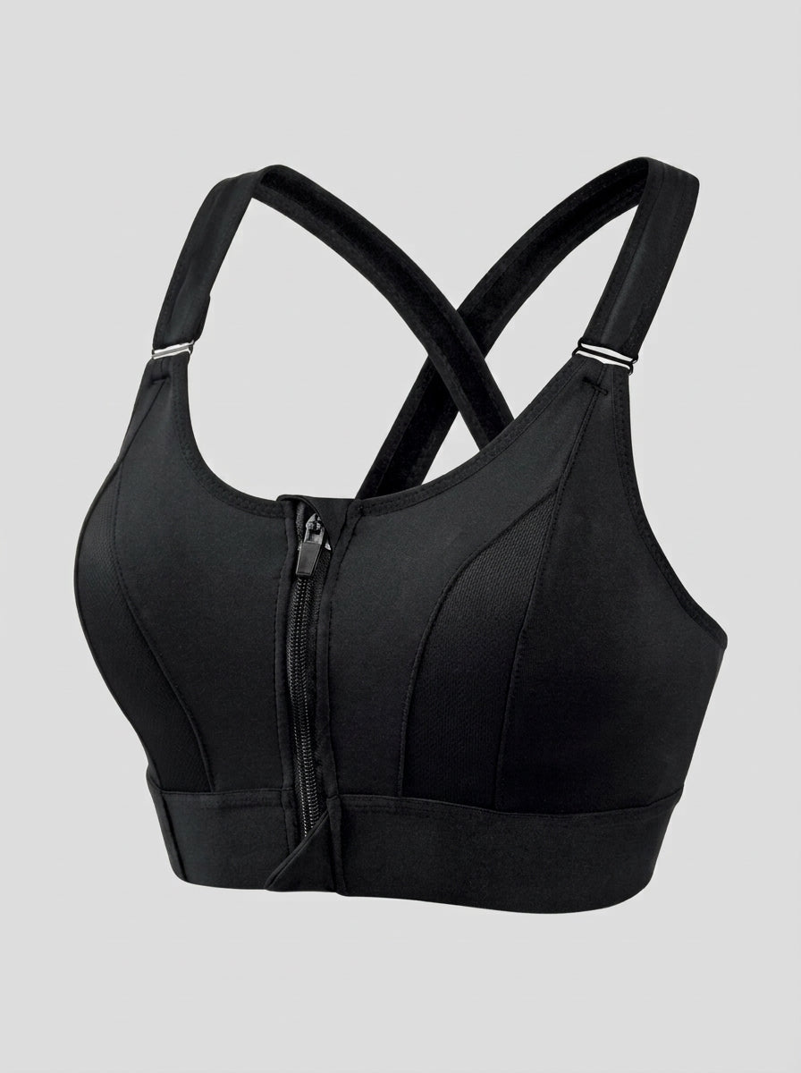 Front Zip Sports Bra | High Support Cross-Back Fit