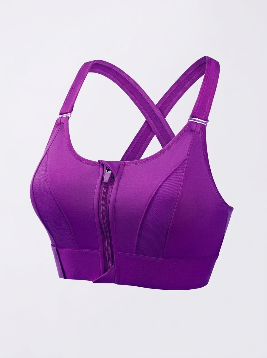 Front Zip Sports Bra | High Support Cross-Back Fit