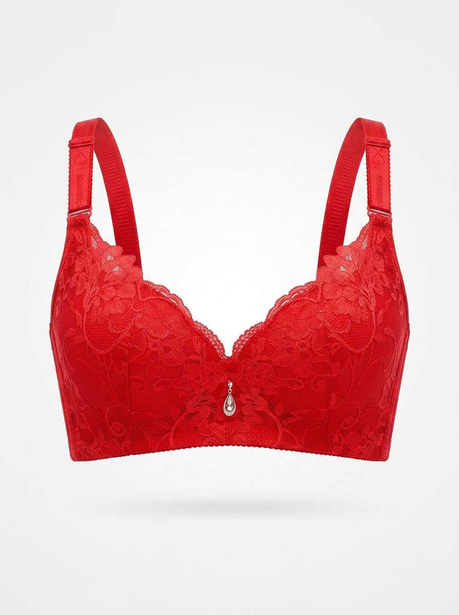 Floral Lace Push-Up Bra | Scalloped Plunge with Charm Accent