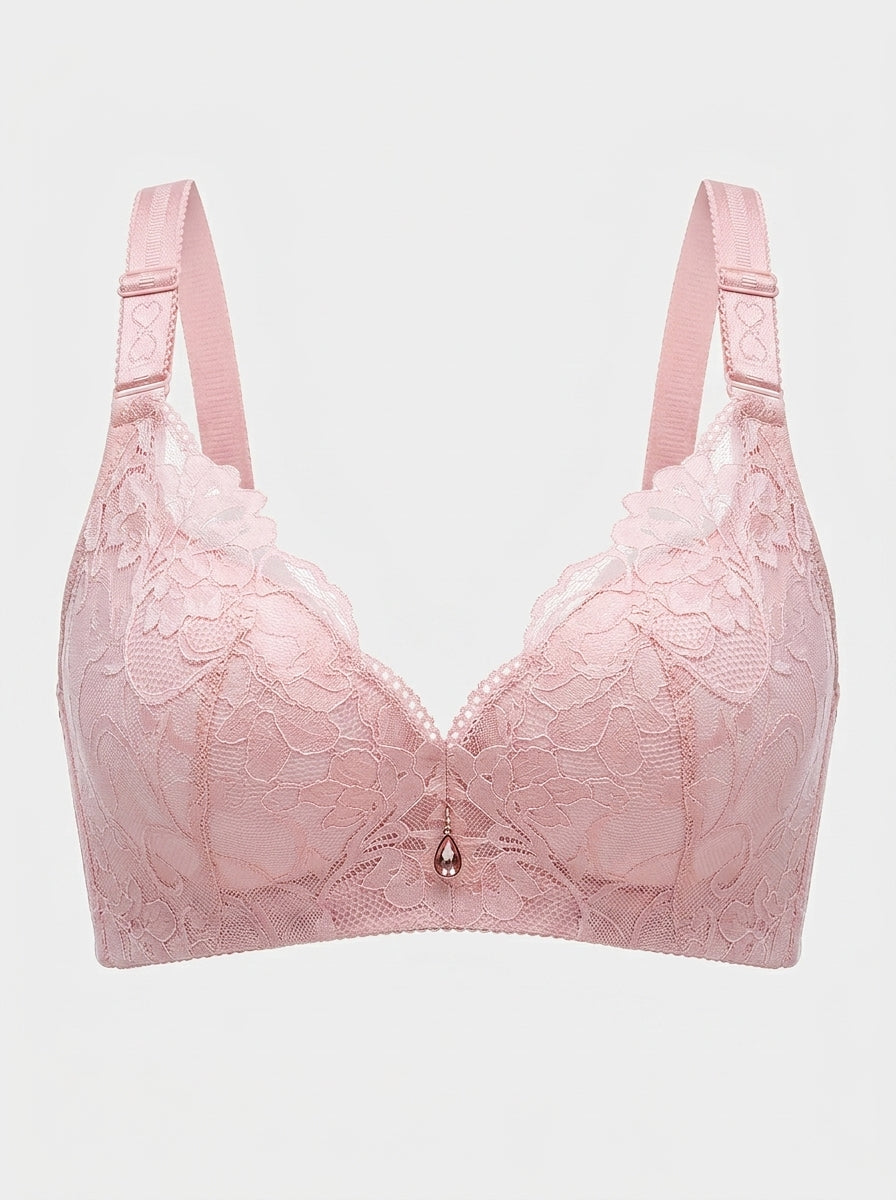 Floral Lace Push-Up Bra | Scalloped Plunge with Charm Accent