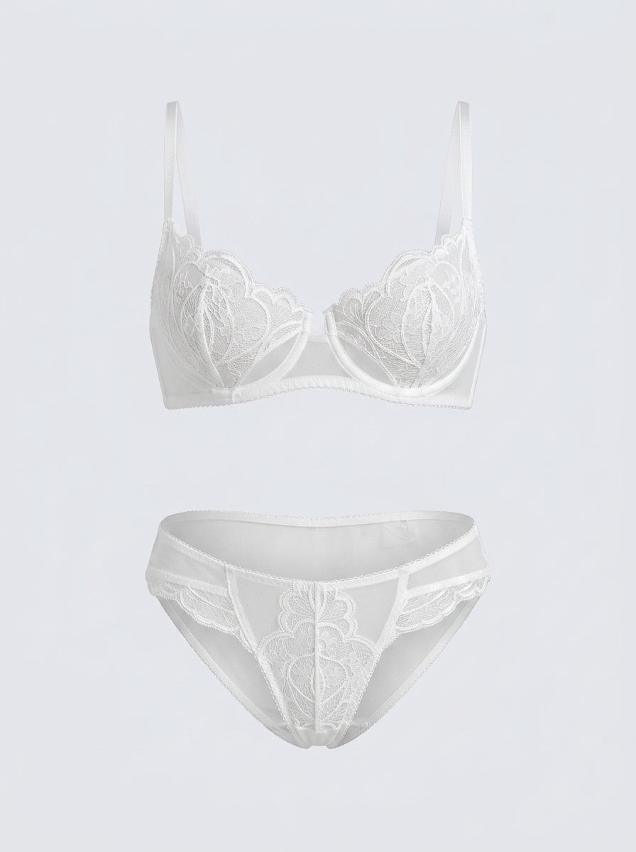White Lace Underwire Bra and Panty Set | Full Coverage Lift & Support