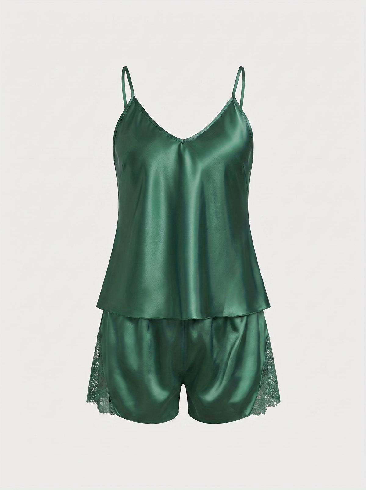 Silky Satin Lace-Trim Pajama Set | Cami Top & Shorts Sleepwear