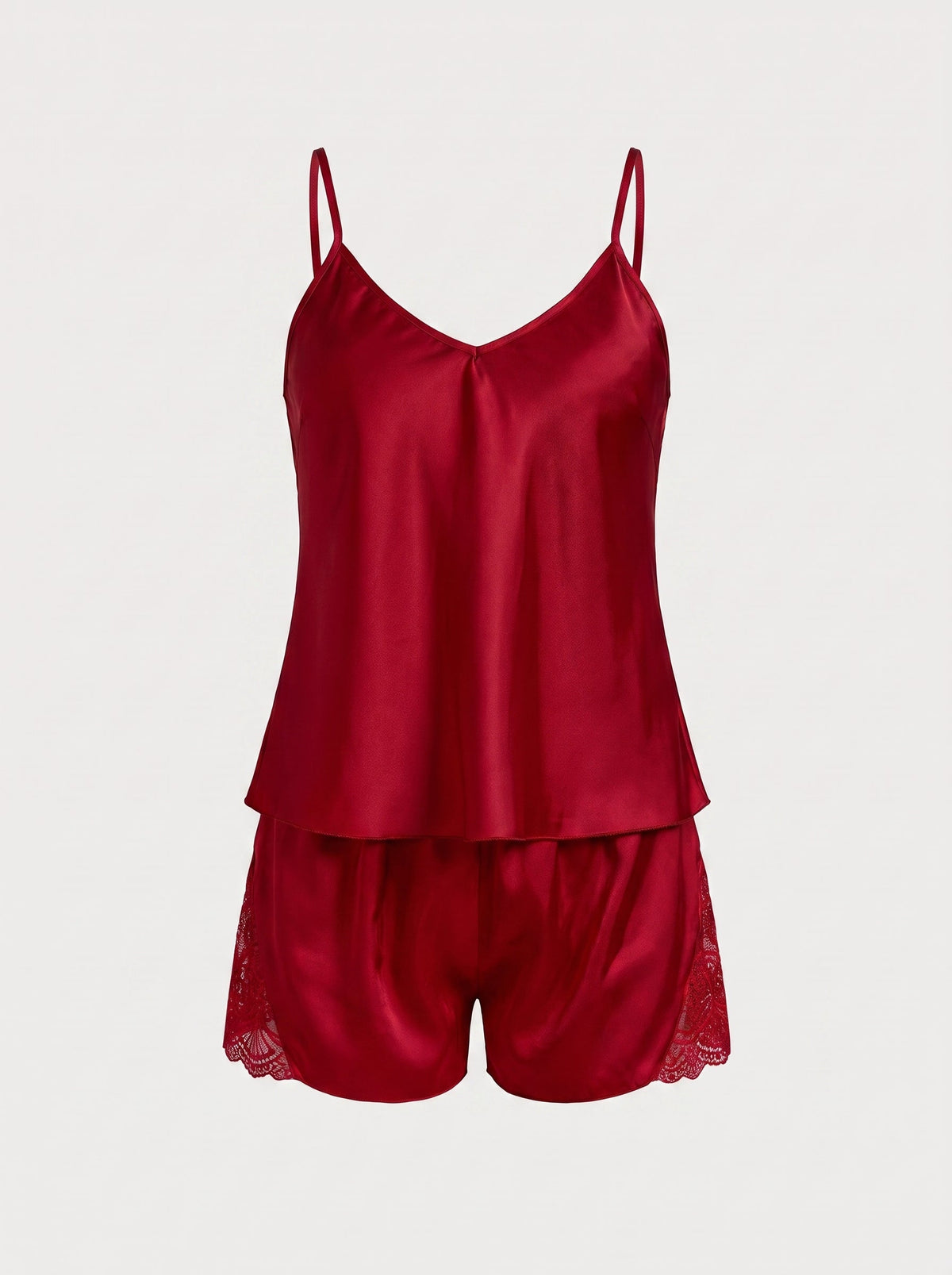 Silky Satin Lace-Trim Pajama Set | Cami Top & Shorts Sleepwear