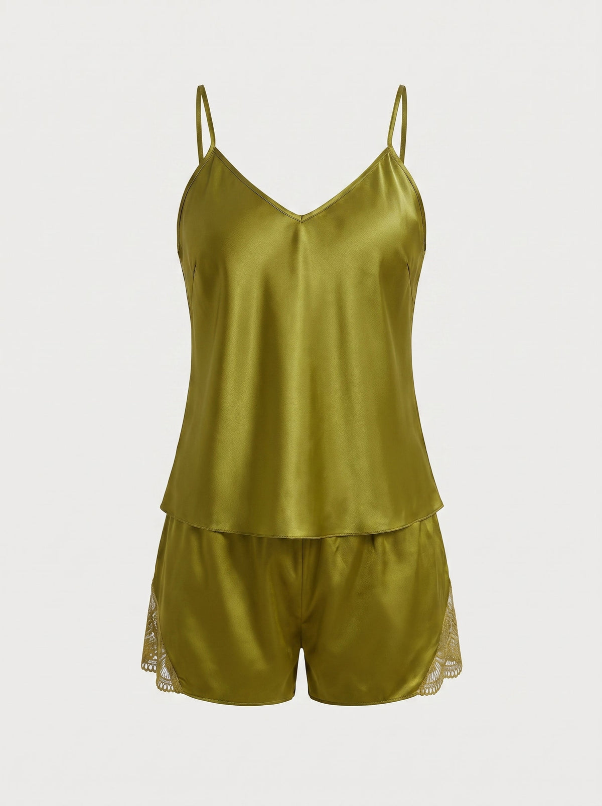Silky Satin Lace-Trim Pajama Set | Cami Top & Shorts Sleepwear