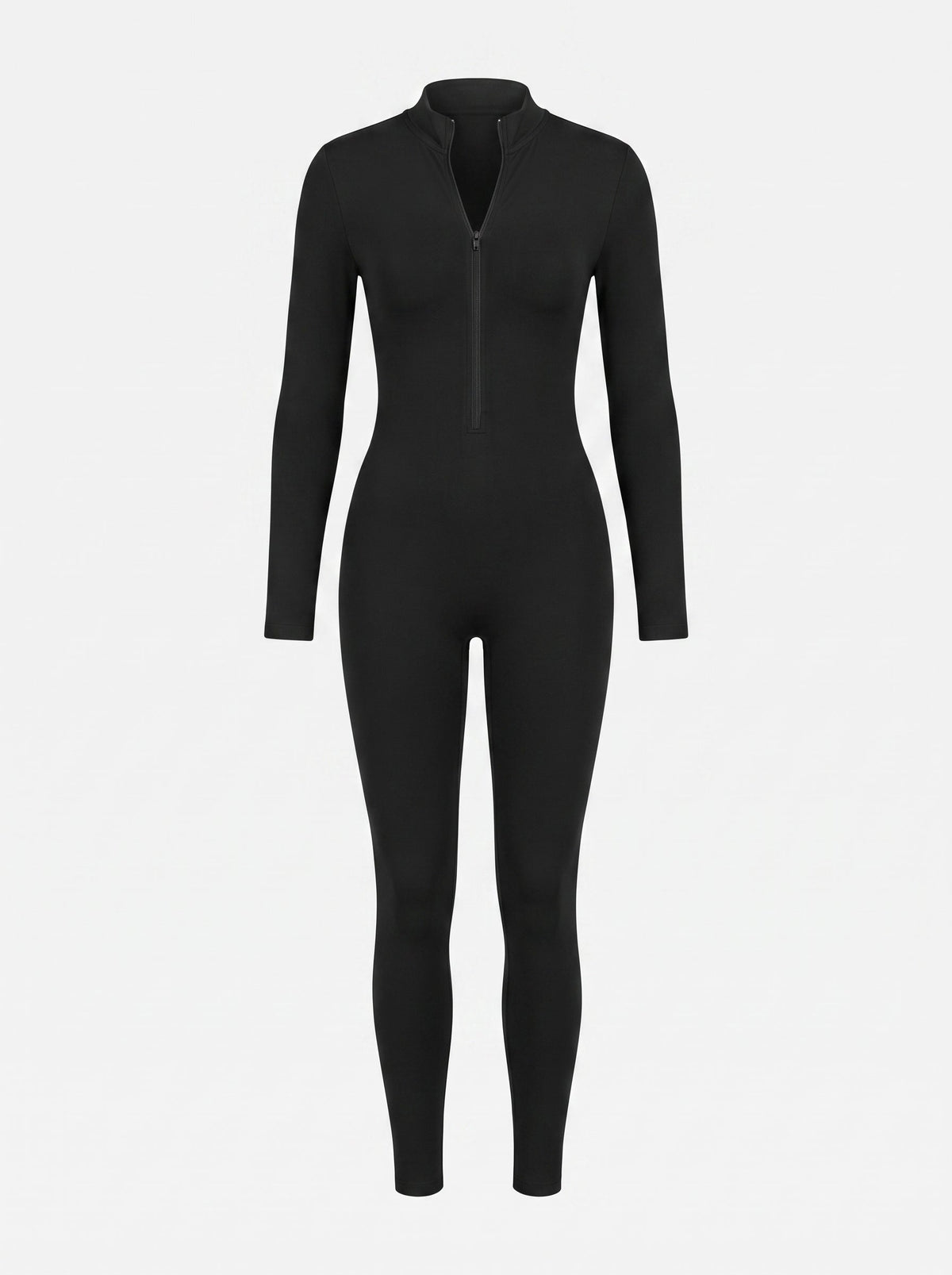 Fitted Long Sleeve Jumpsuit | Zip-Up Bodycon One Piece with Collar