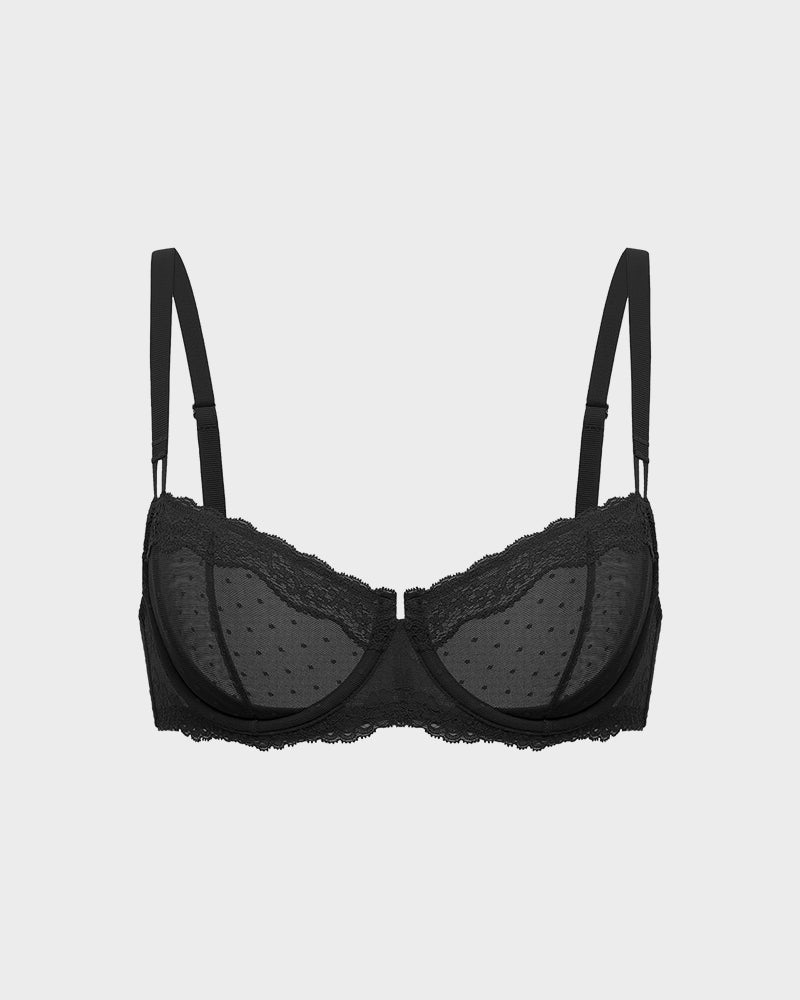 Sheer Lace Underwire Bra with Full Coverage Support