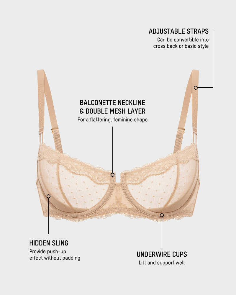 Sheer Lace Underwire Bra with Full Coverage Support