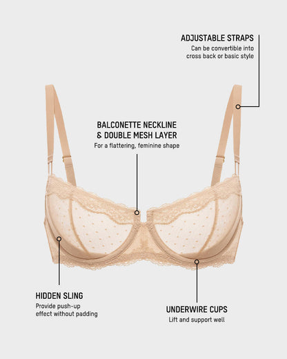 Sheer Lace Underwire Bra with Full Coverage Support