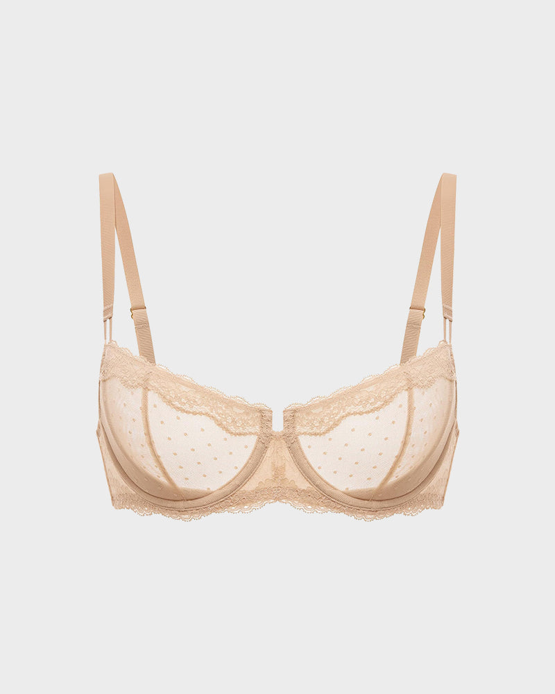 Sheer Lace Underwire Bra with Full Coverage Support