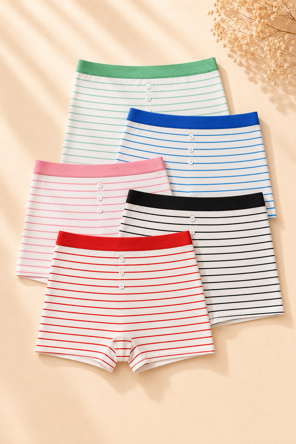 5 Pack Striped Cotton Boxer Briefs | Soft Breathable Comfort & Everyday Support
