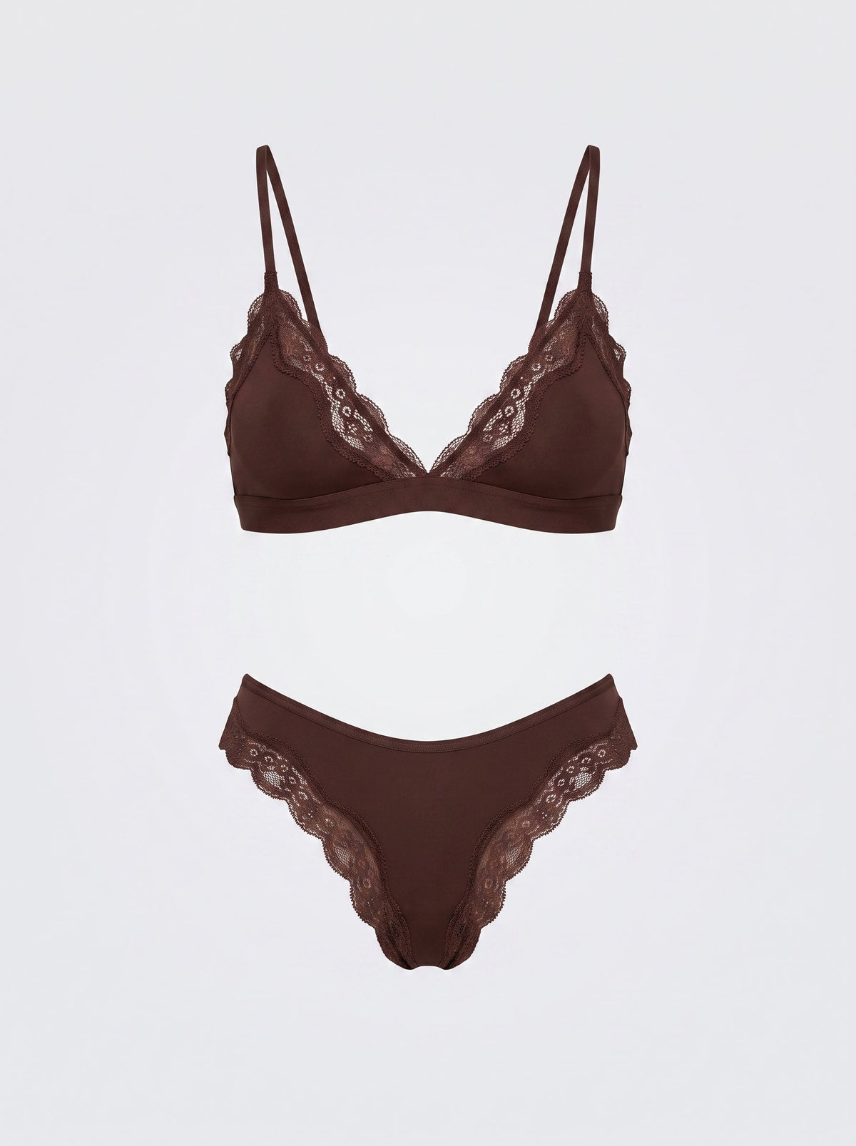 Soft Lace-Trim Triangle Bralette | High-Cut Panty Matching Set