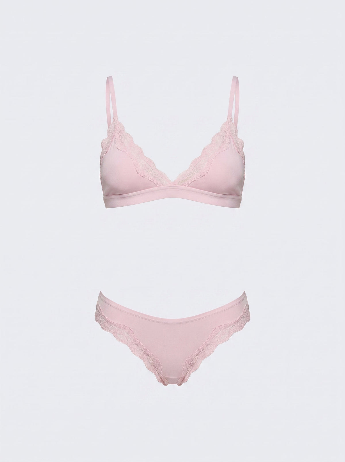 Soft Lace-Trim Triangle Bralette | High-Cut Panty Matching Set