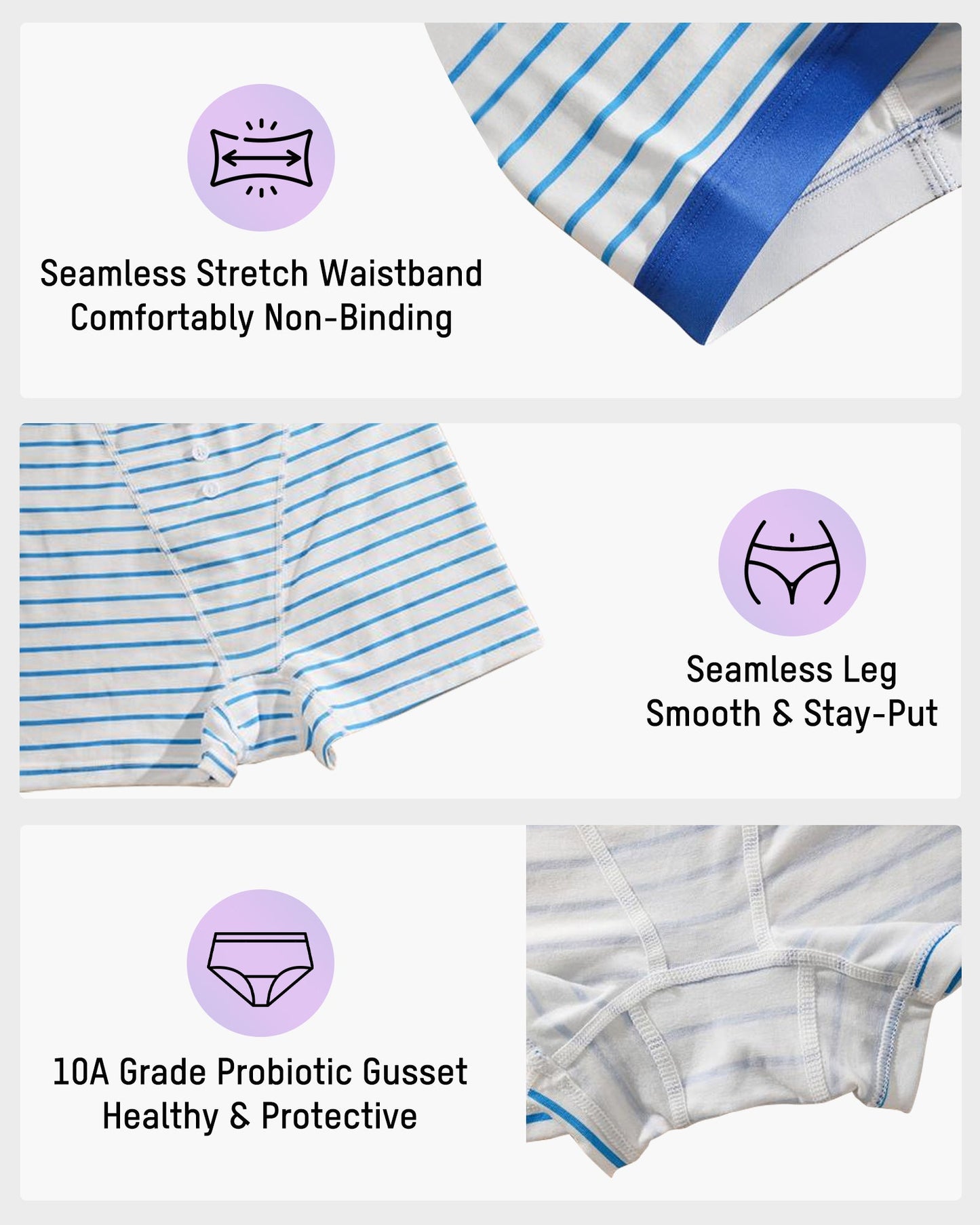 5 Pack Striped Cotton Boxer Briefs | Soft Breathable Comfort & Everyday Support