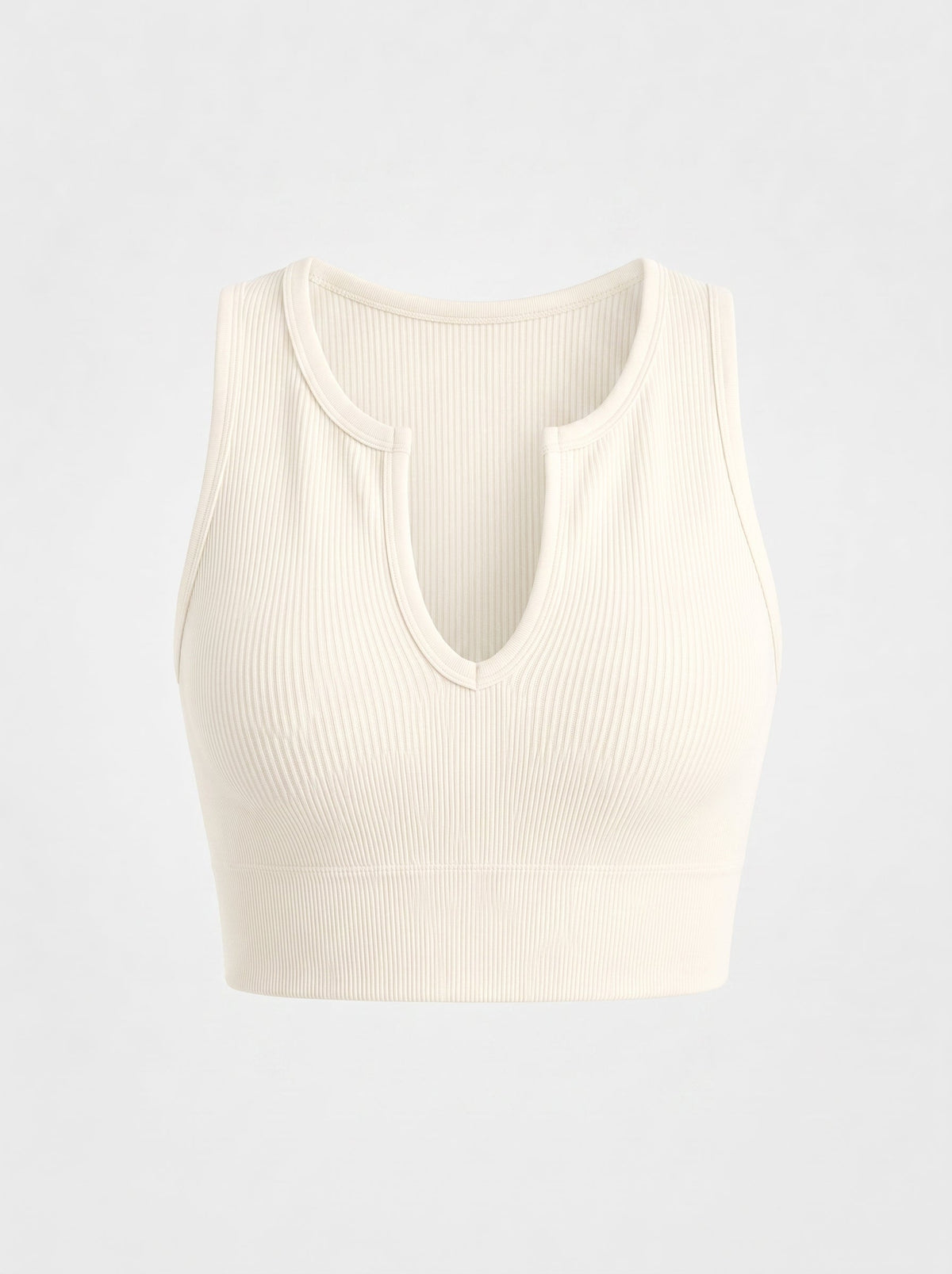 Ribbed Seamless Cutout Crop Top | Push-Up V-Neck Sleeveless Basic