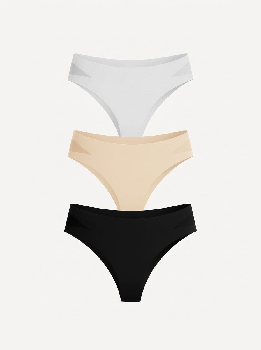 Seamless Mesh Thongs 3-Pack | Everyday High-Waisted Briefs Set