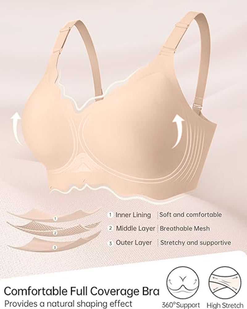 Full Coverage Wireless Bra with Scalloped Edge