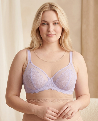 Lace Bra with Sheer Mesh Support | Full Coverage | Elegant Fit