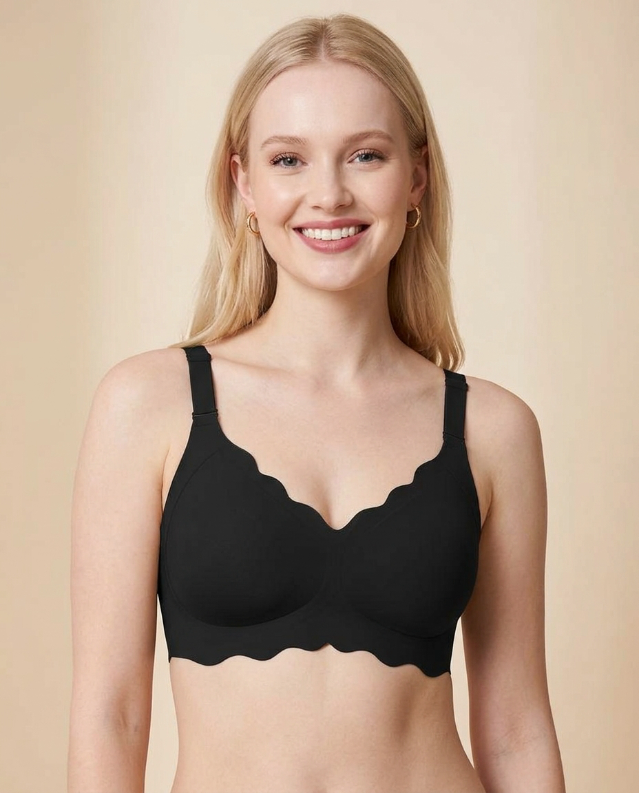 Full Coverage Wireless Bra with Scalloped Edge