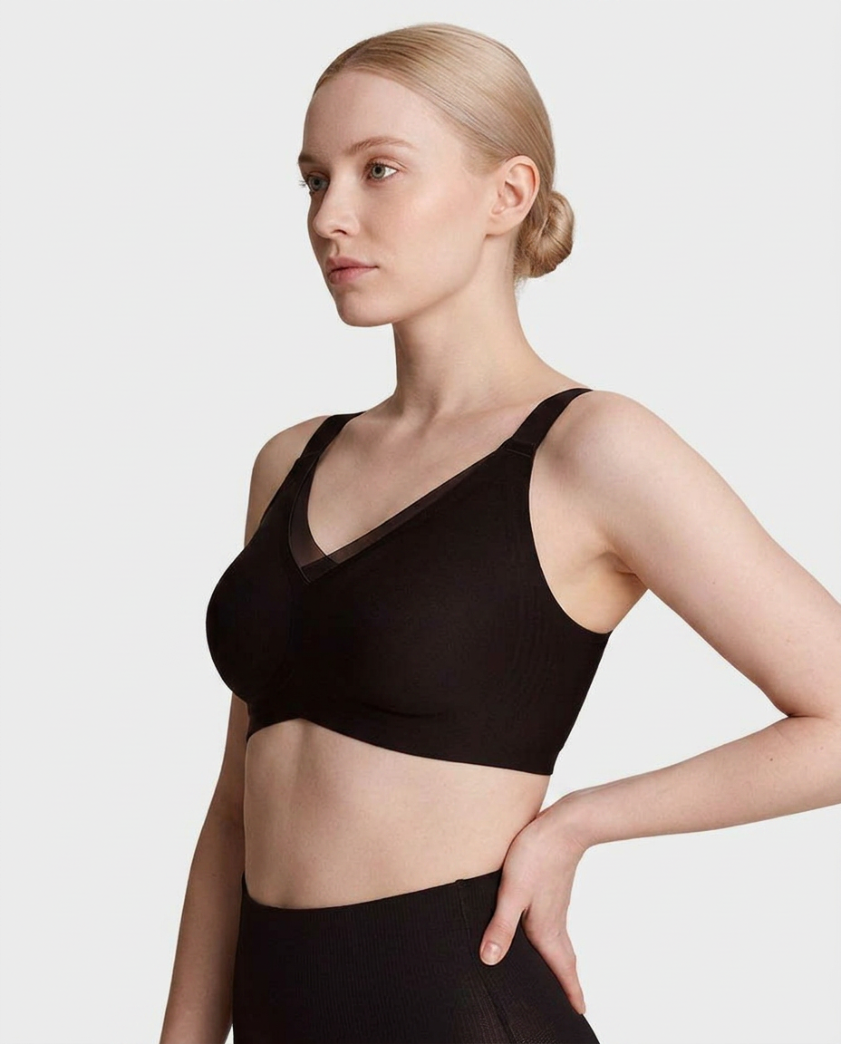 Full Coverage Wireless Bra with V-Mesh Detail