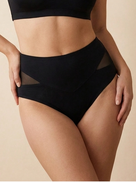 High-Waisted Mesh Thongs | Sheer Panel Seamless Briefs