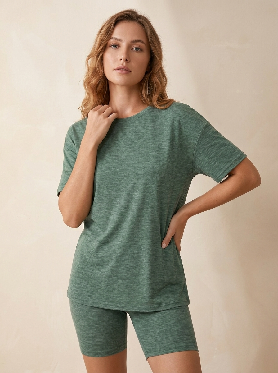 Relaxed Oversized T-Shirt Lounge Set | Biker Shorts Matching Two Piece