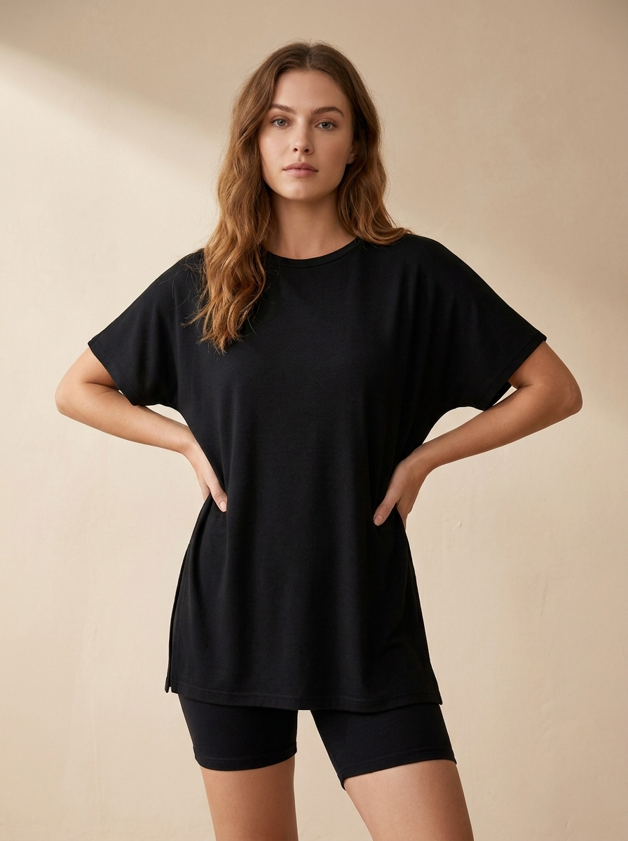 Relaxed Oversized T-Shirt Lounge Set | Biker Shorts Matching Two Piece