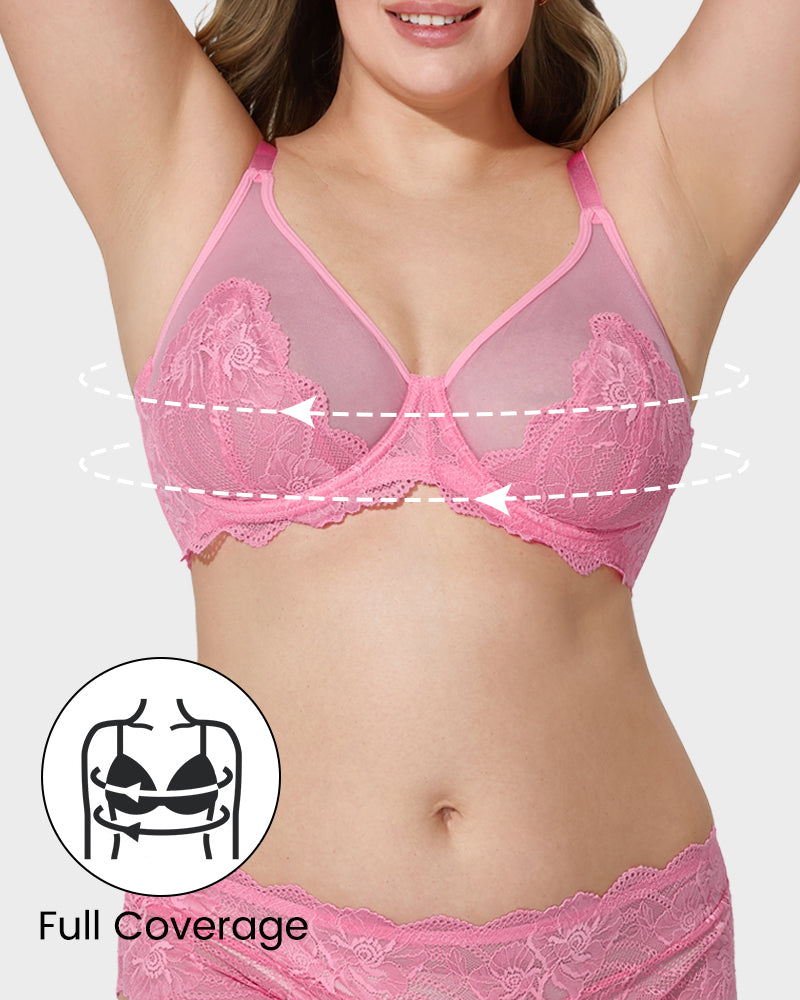 Lace Bra with Sheer Mesh Support | Full Coverage | Elegant Fit