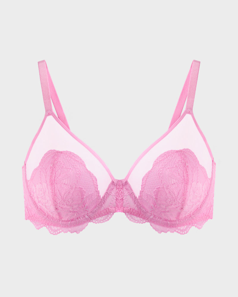 Lace Bra with Sheer Mesh Support | Full Coverage | Elegant Fit