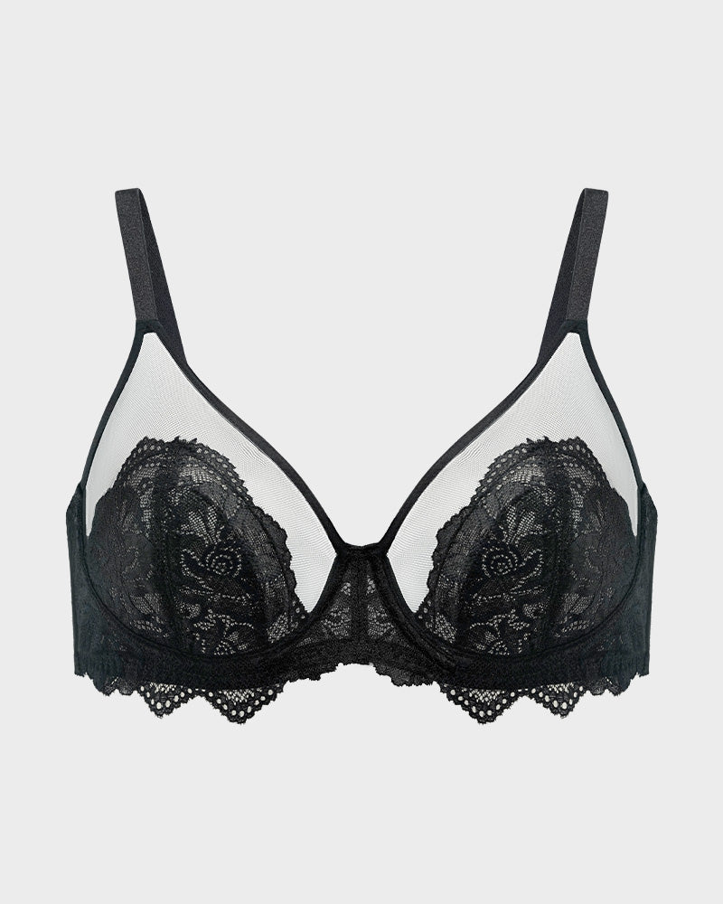 Lace Bra with Sheer Mesh Support | Full Coverage | Elegant Fit