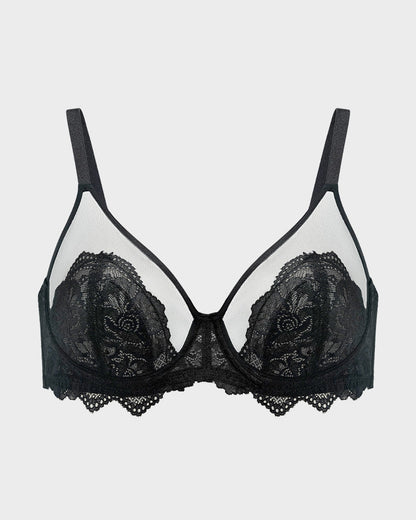 Lace Bra with Sheer Mesh Support | Full Coverage | Elegant Fit